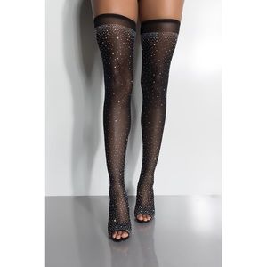 Drip Drip Diamond Mesh Thigh High Boots